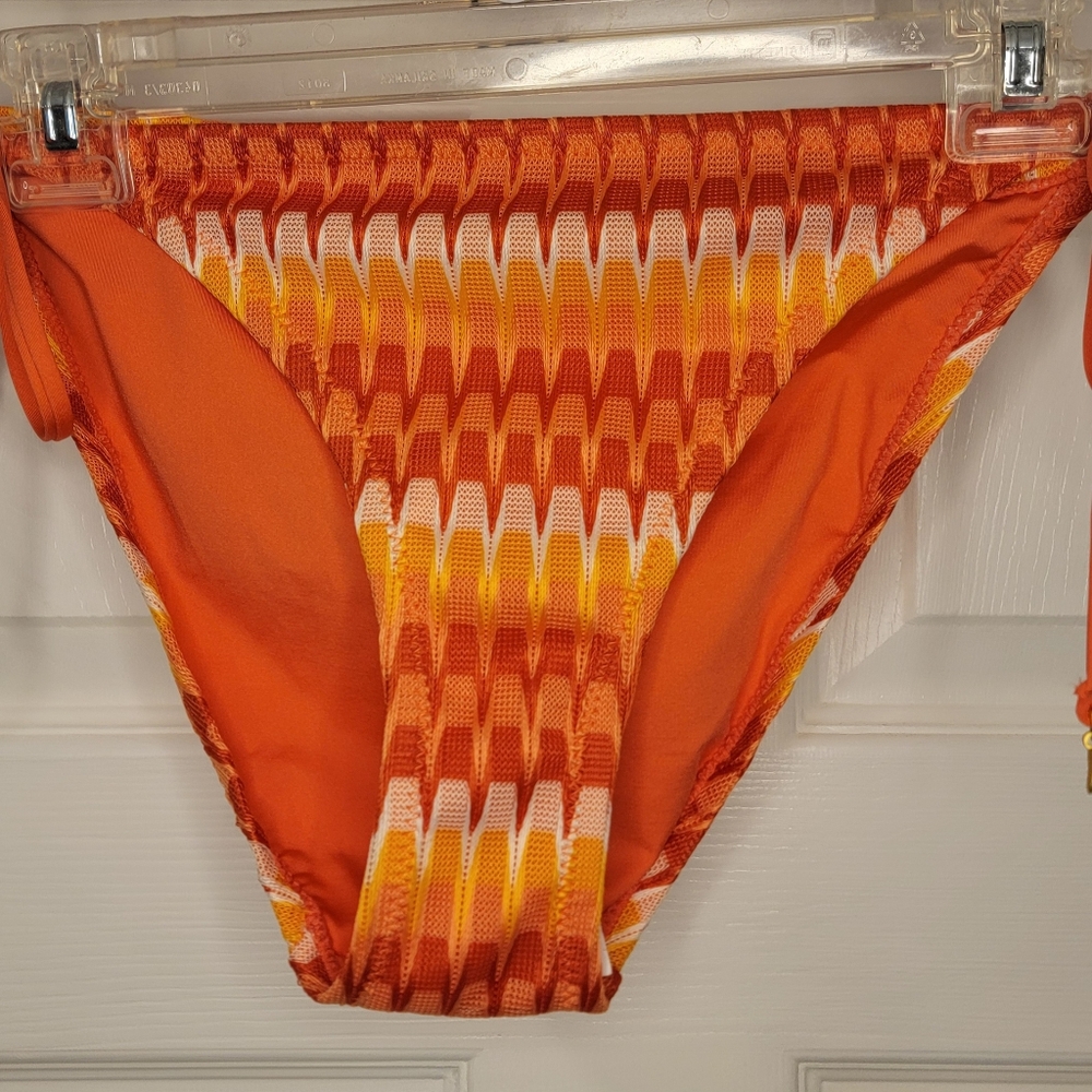 NWT Trina Turk Orange & Yellow Patterned Tie-Side Bikini Bottom Size 8